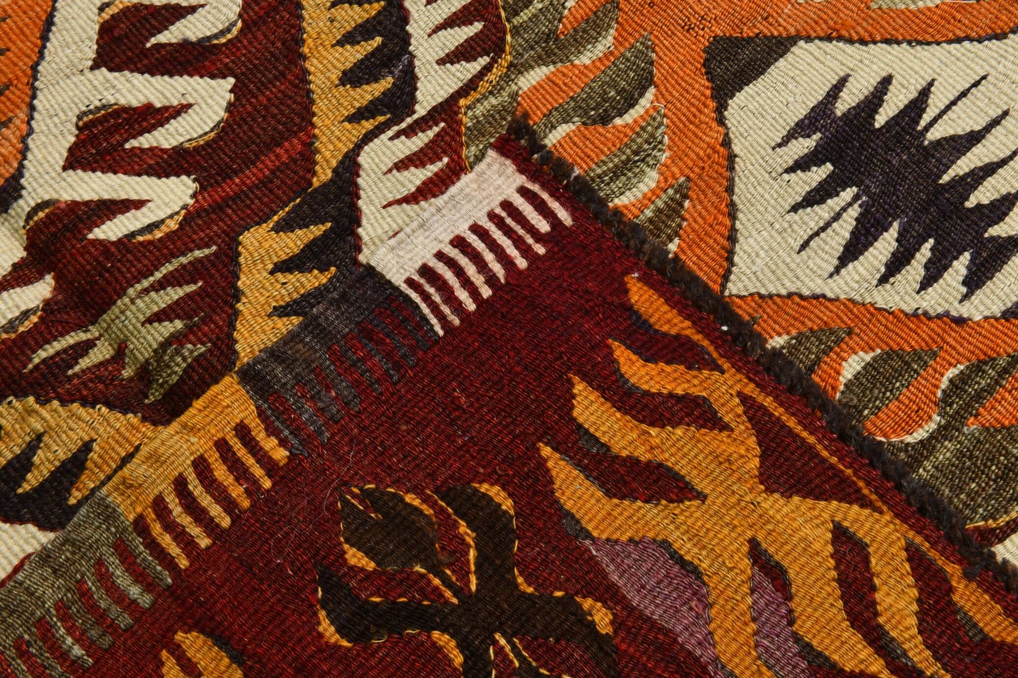 5x9 Dark Red & Cream Turkish Antique Kilim Rug, 150x271Cm