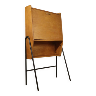 Vintage 1960s wooden secretary with metal legs.