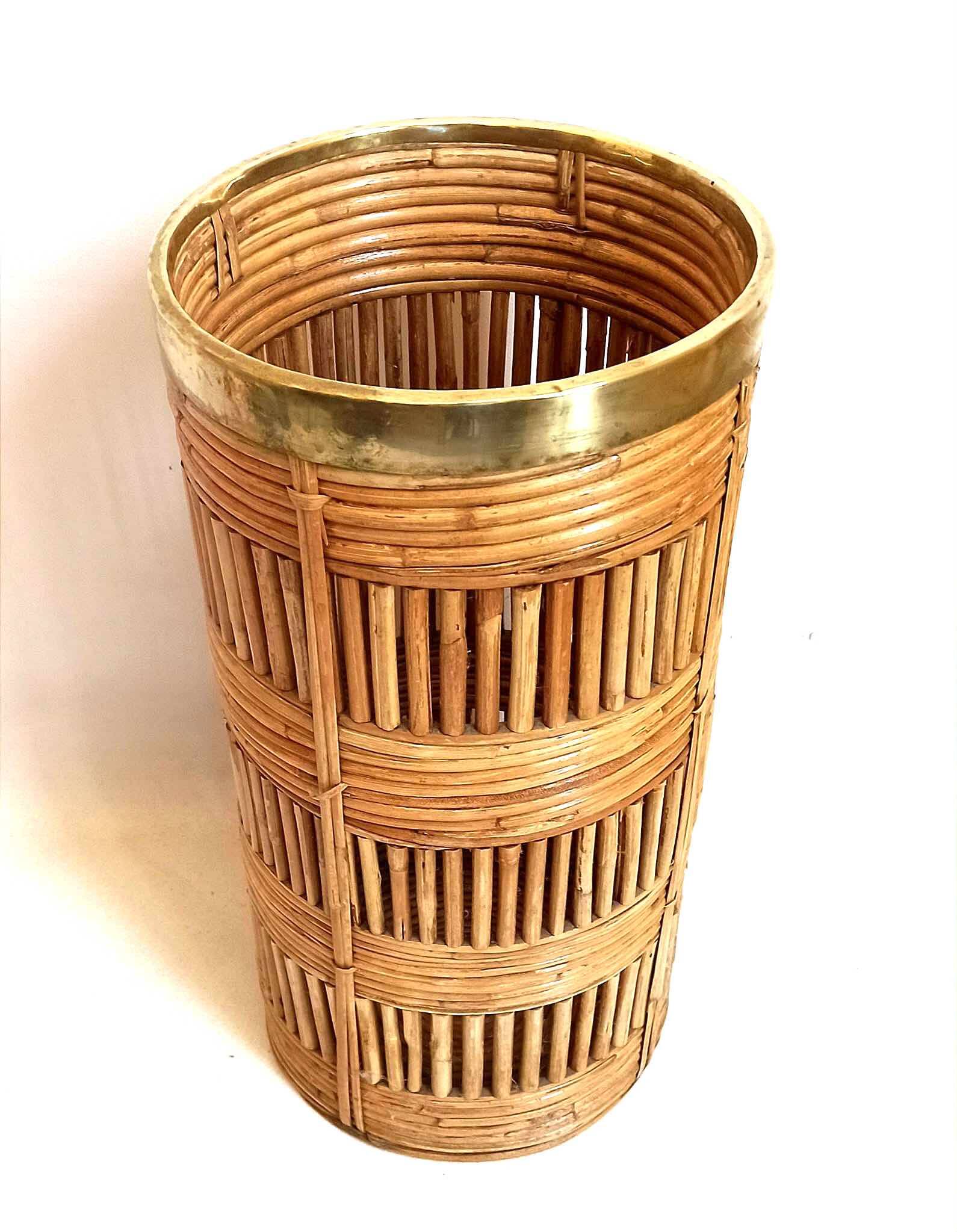Umbrella stand Gabriella Crespi 1970s Bamboo Brass Height 51 cm