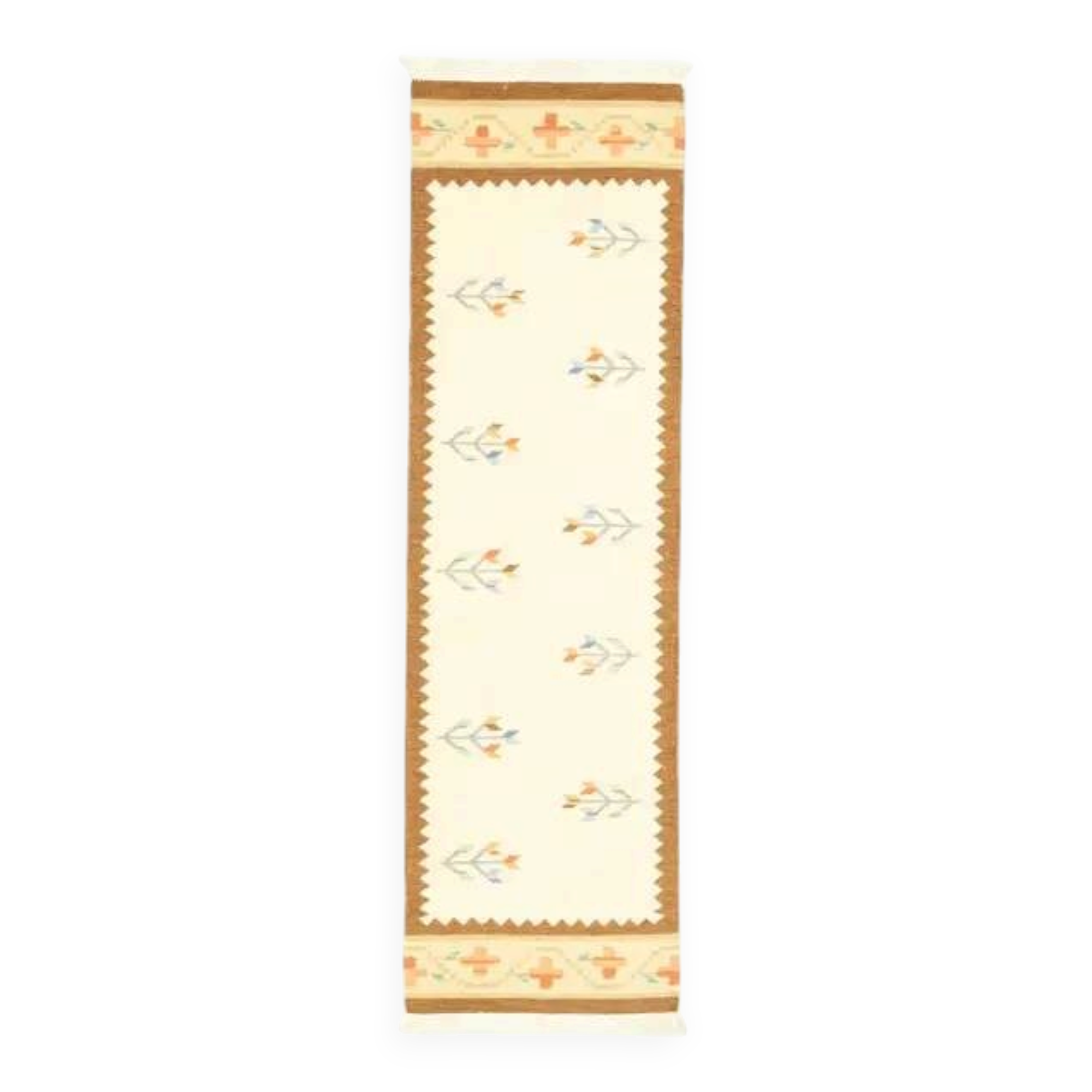 1970s Turkish Oushak Handmade Wool Cotton Beige Runner 71x283