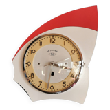 Vintage formica clock silent asymmetrical wall pendulum "BC Paris white red"