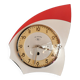 Vintage formica clock silent asymmetrical wall pendulum "BC Paris white red"