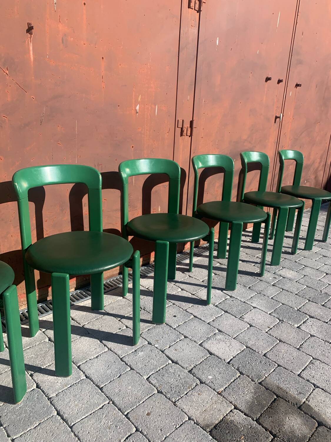6 Bruno Rey Kush & co Green Stackable Chairs Circa 1970