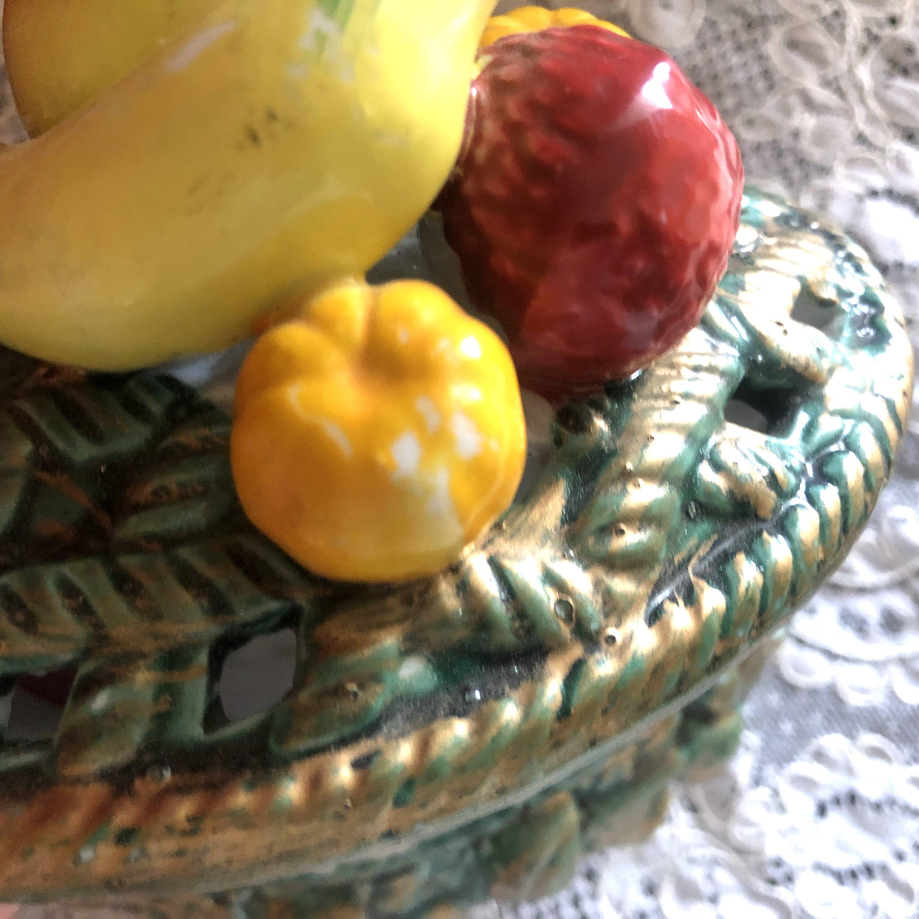 Openwork earthenware candy box with fruit slip