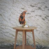 Table lamp, gilded metal structure and flower linen panel