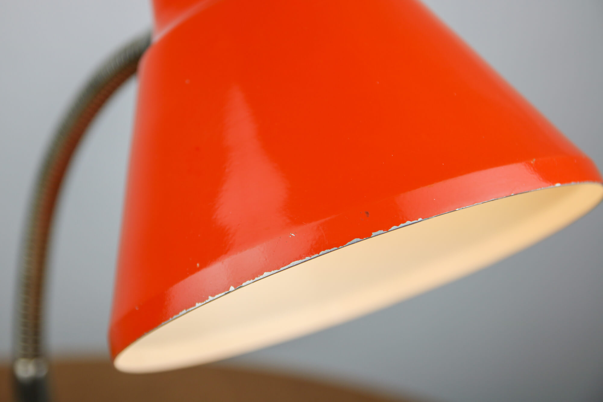 Adjustable Desk Lamp in Orange Painted Metal and Chrome-Plated Spiral Arm, 1970s