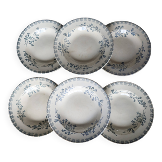 Assiettes creuses anciennes terre de fer ivoire et bleue - Manufacture de G