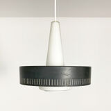 Modernist pendant lamp opal glass and grey metal Bent Karlby for Lyfa, Denmark, 1950-60