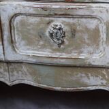 Old beige and white patinated crossbow chest of drawers