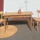 Antique vintage bistro table in solid raw wood for 6 people