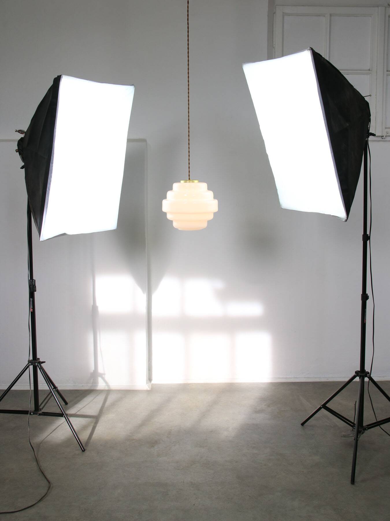 Mid-Century Italian Brass and Opaline Glass Pendant Lamp