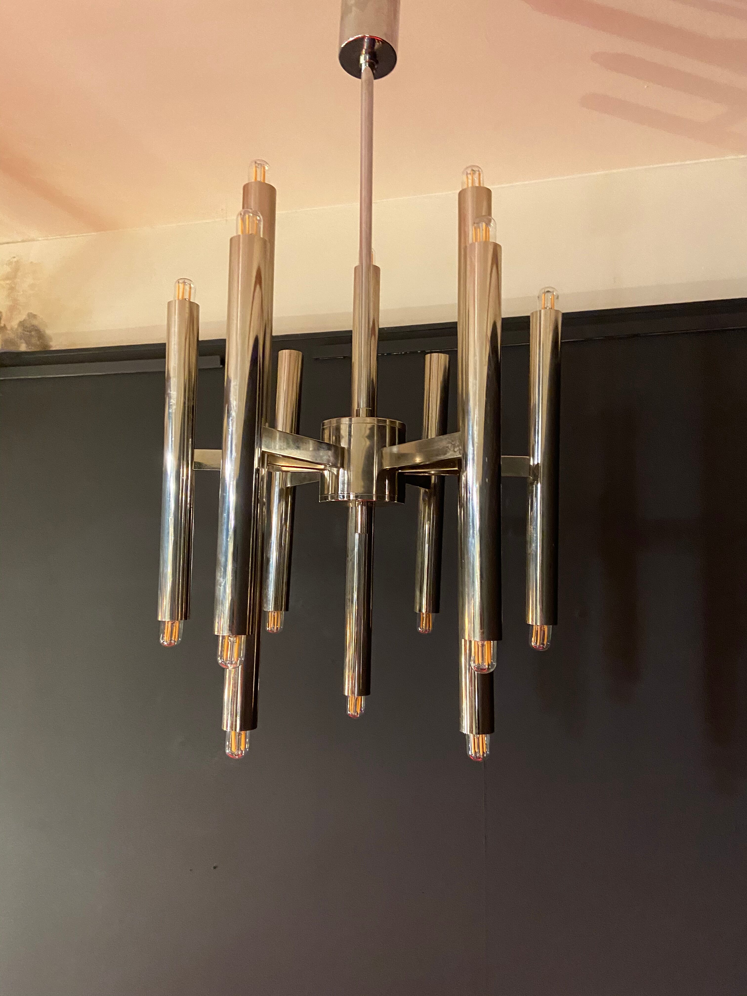 Scoliari chandelier with 18 bright nickel dots distributed by Boulanger