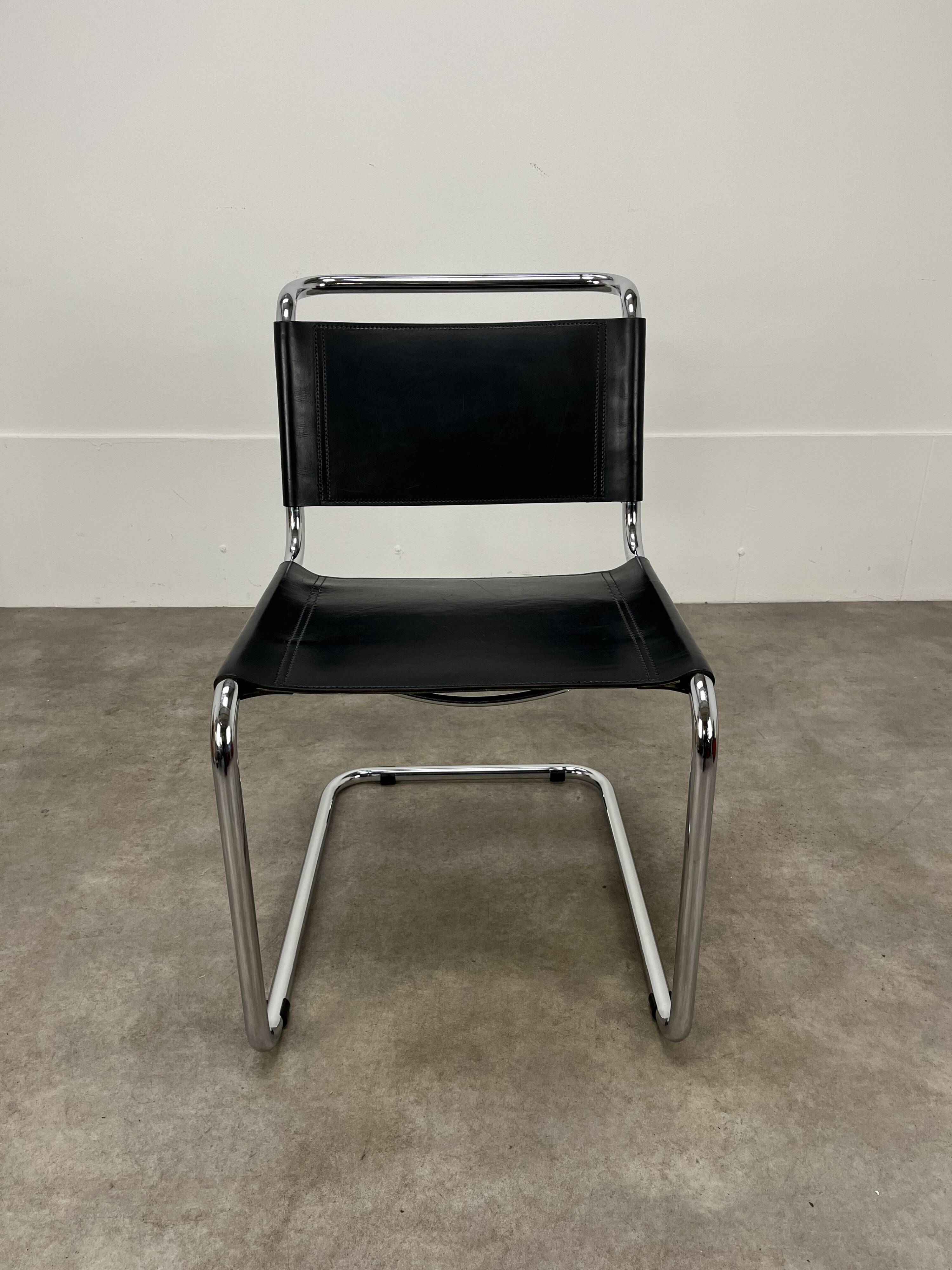 B33 chair black leather, 1980, Marcel Breuer