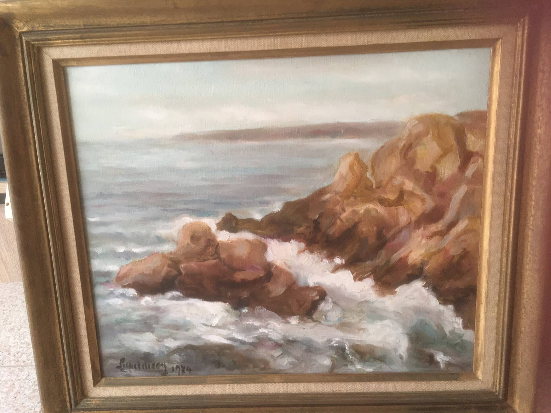 Tableau huile sur toile La pointe du raz bretagne 1974
