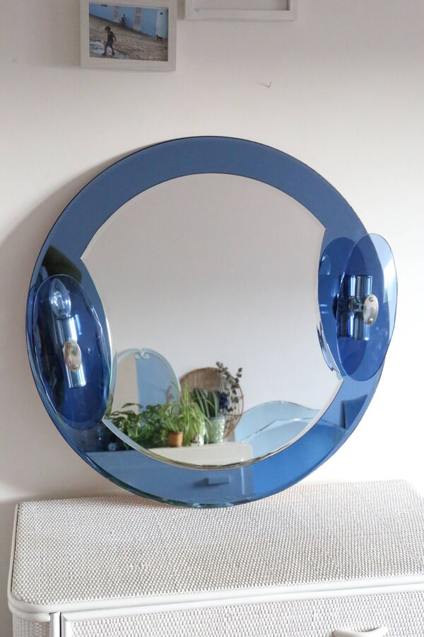 Miroir bleu cobalt, design italien, circa 1970