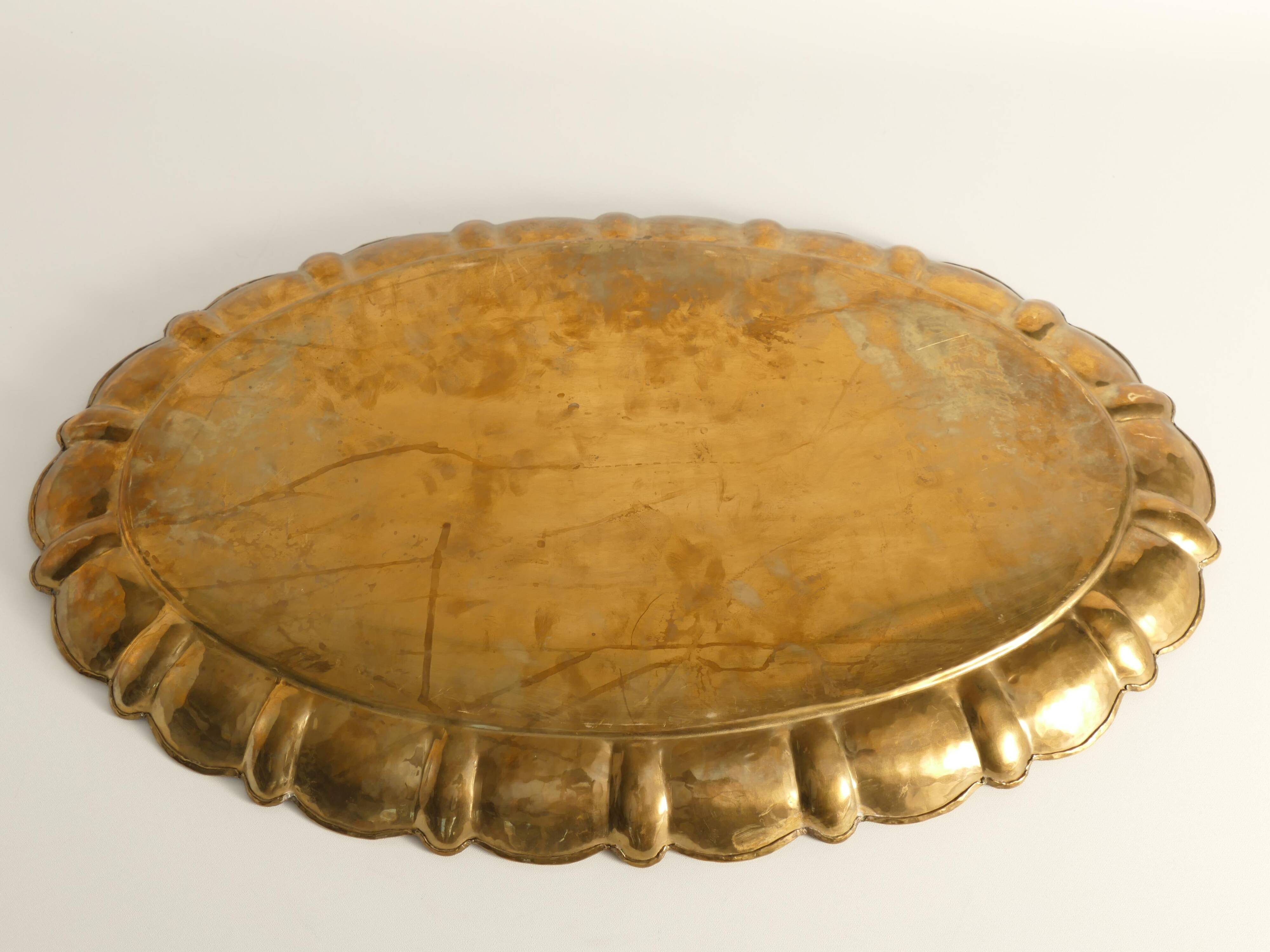 Hollywood Regency Large Oval Brass Tray by Firma Lars Holmström, Sweden 1940's