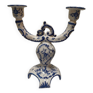 White-blue earthenware candlestick