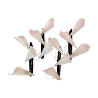 Set of 4 vintage black white plexiglass cornets wall lights 1950/60