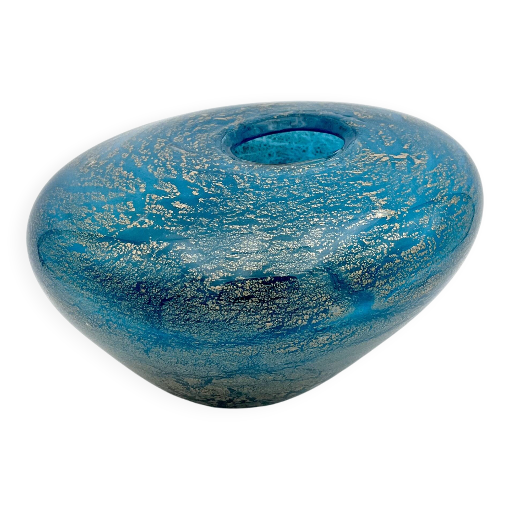 Masterpiece Murano: Lagoon Blue & 24K Gold Pebble Vase