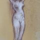 Signed sanguine pastel painting of a female portrait "the hairstyle"