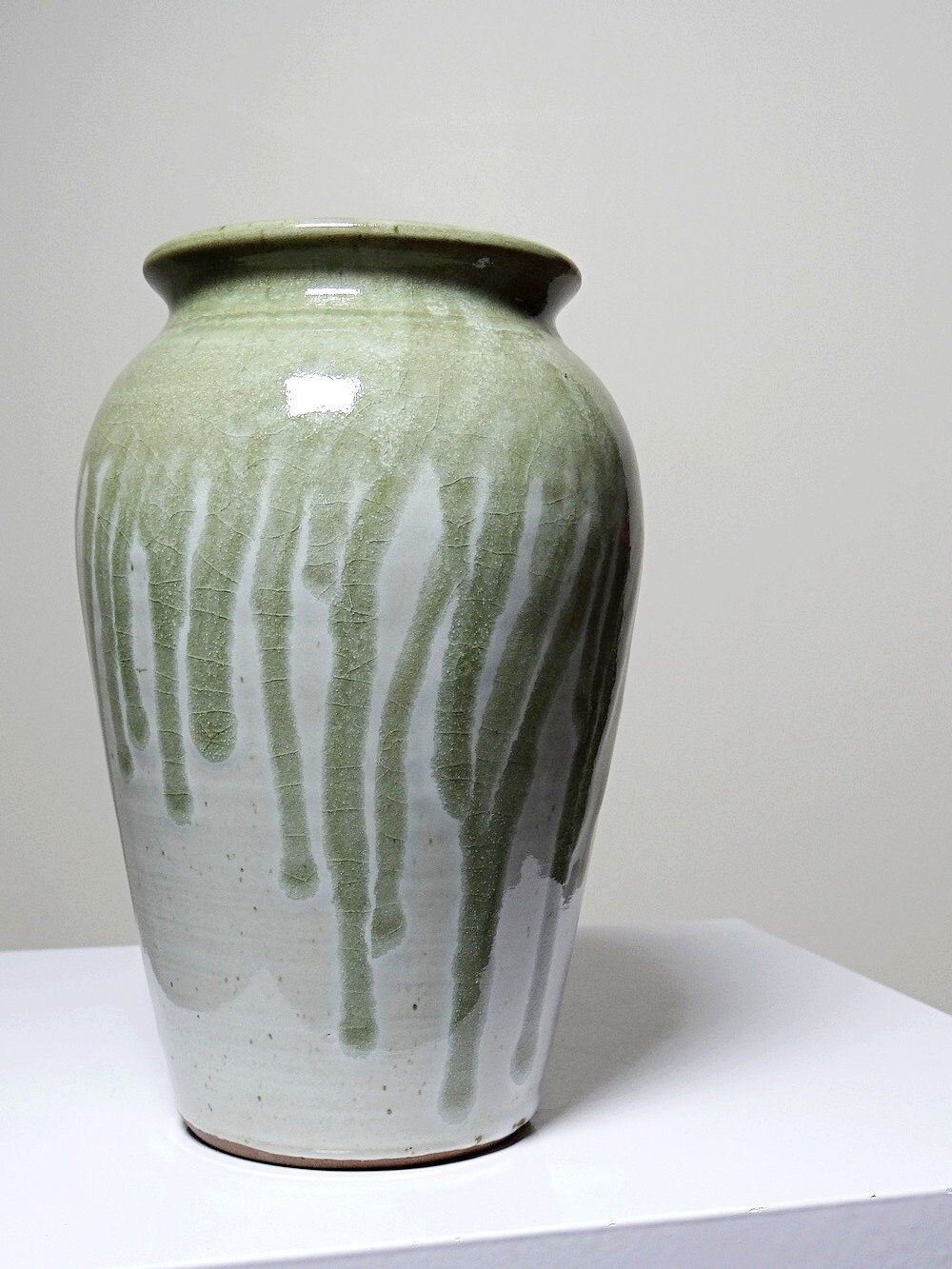 Vintage ash-glazed artisanal stoneware Wabi-Sabi modernist vase