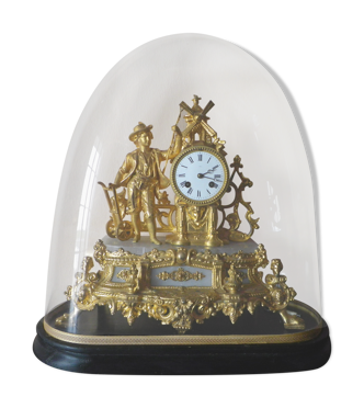 Pendule d'époque Napoléon III en régule doré et marbre sous globe | Selency