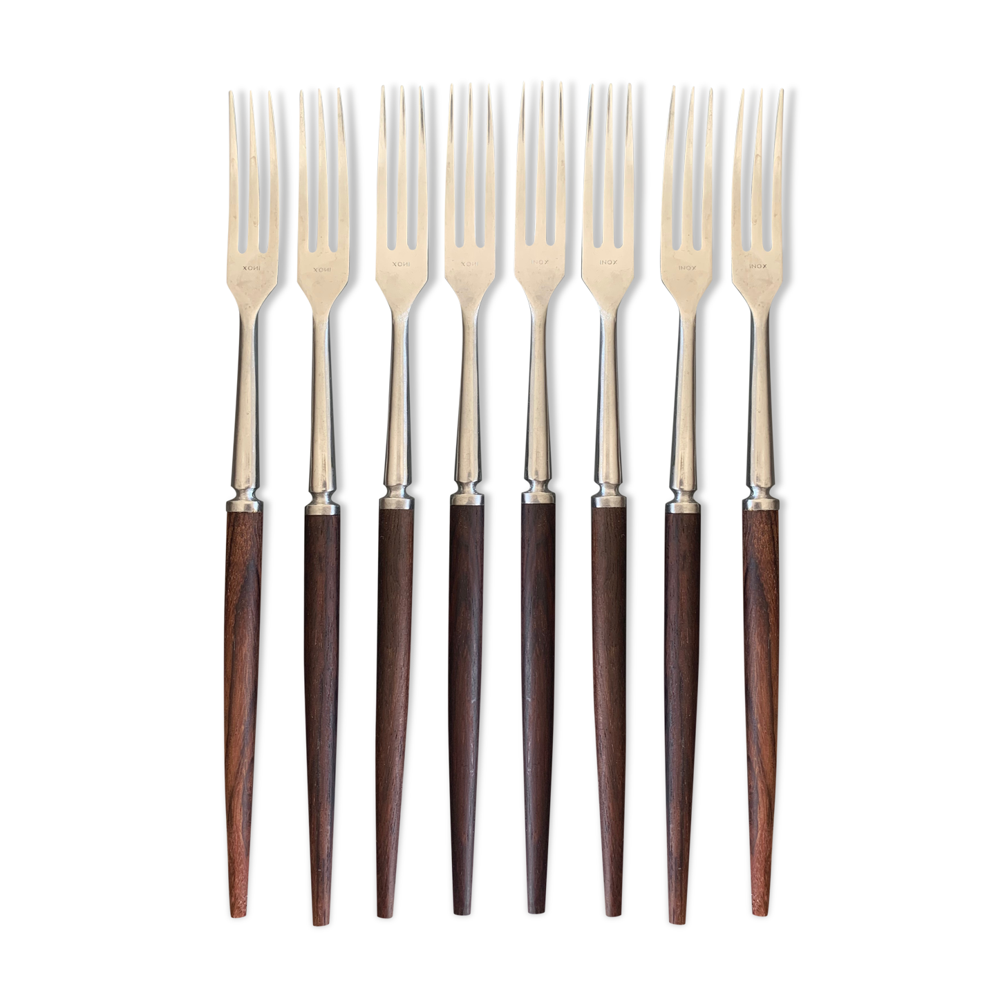 8 vintage teak forks