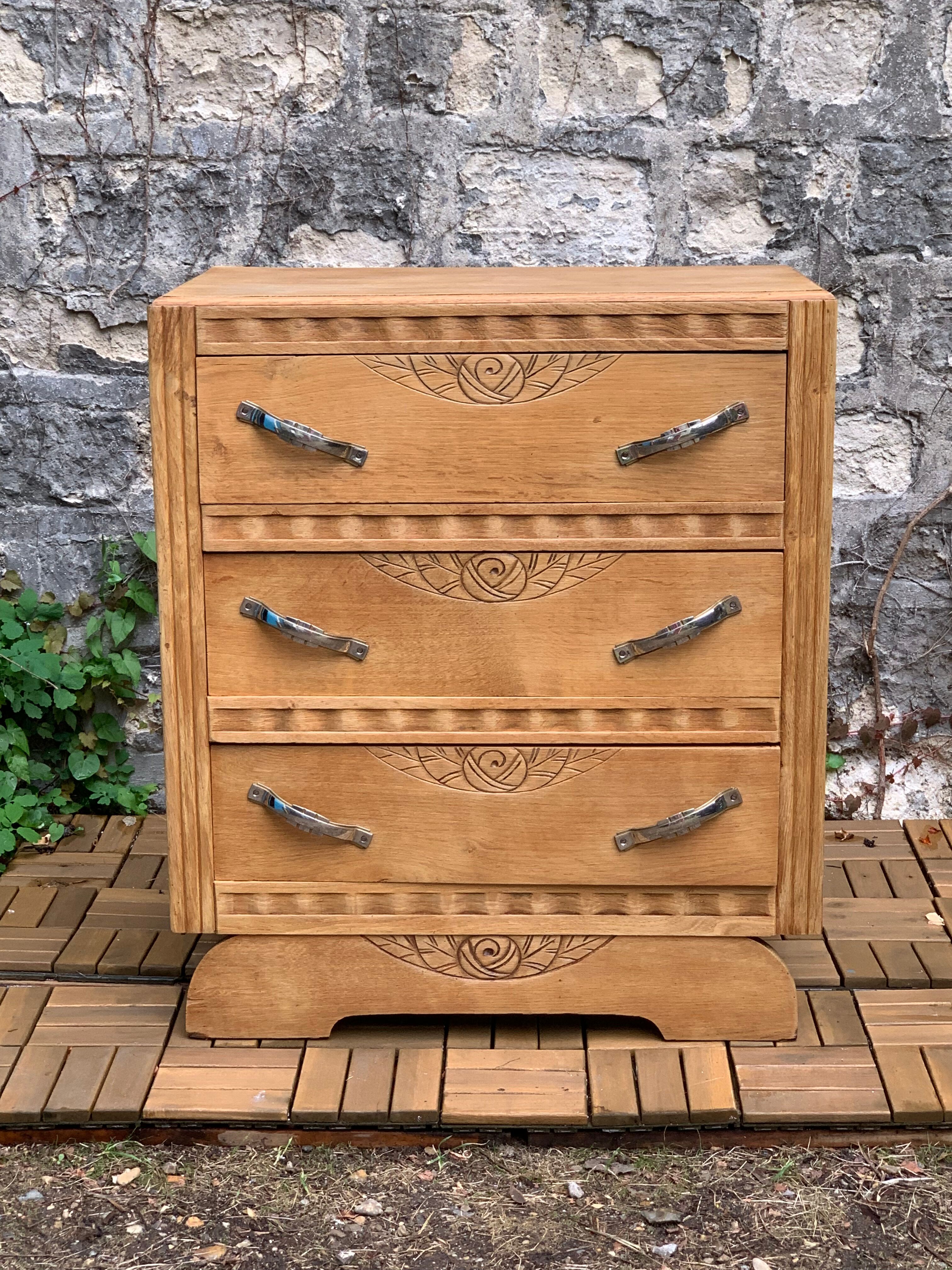 1930s Art Deco chest of drawers in raw wood