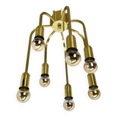 Large cubic brass 7 bulb flush mount ceiling light, italy 1970s