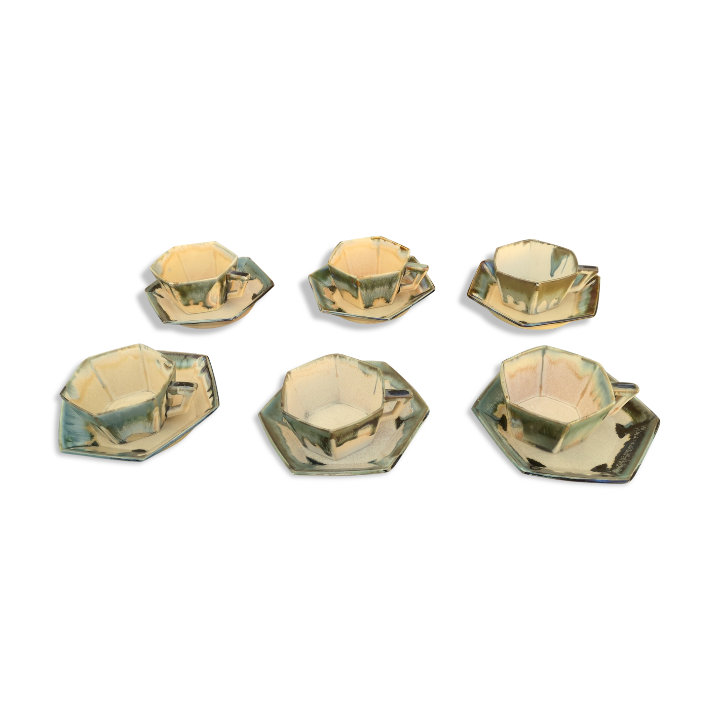 Set of 6 coffee cups with morvan sandstone saucers