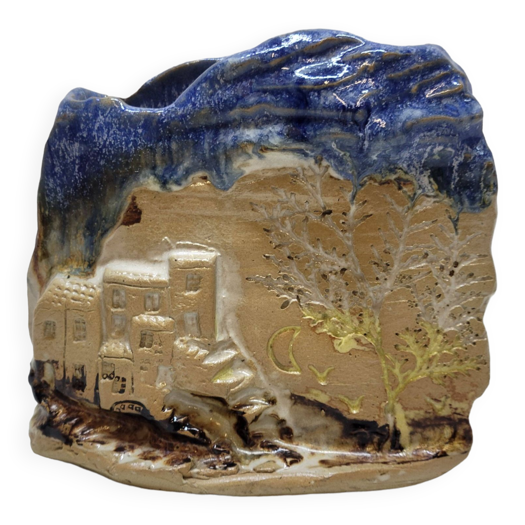 Céramique poterie vase en relief signé angilella