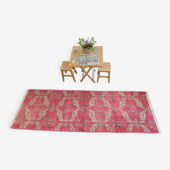 Tapis de zone turque rouge 3x9 -Oushak -Délavé -Cuisine -Chambre à coucher -Extérieur -Vintage -Blush MOON.122