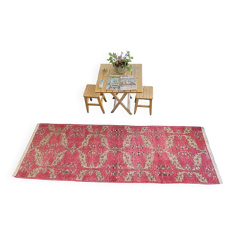 Tapis de zone turque rouge 3x9 -Oushak -Délavé -Cuisine -Chambre à coucher -Extérieur -Vintage -Blush MOON.122