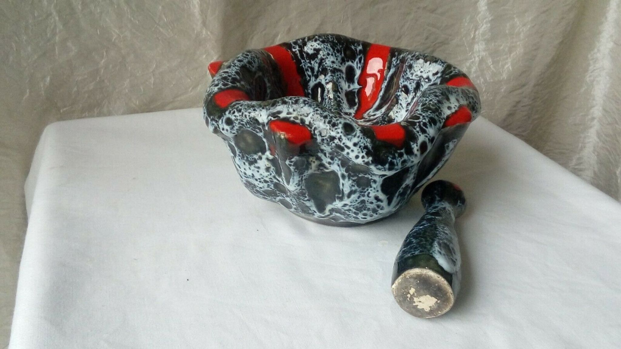 Mortar and pestle in ceramic Vallauris fat vintage lava years 1960
