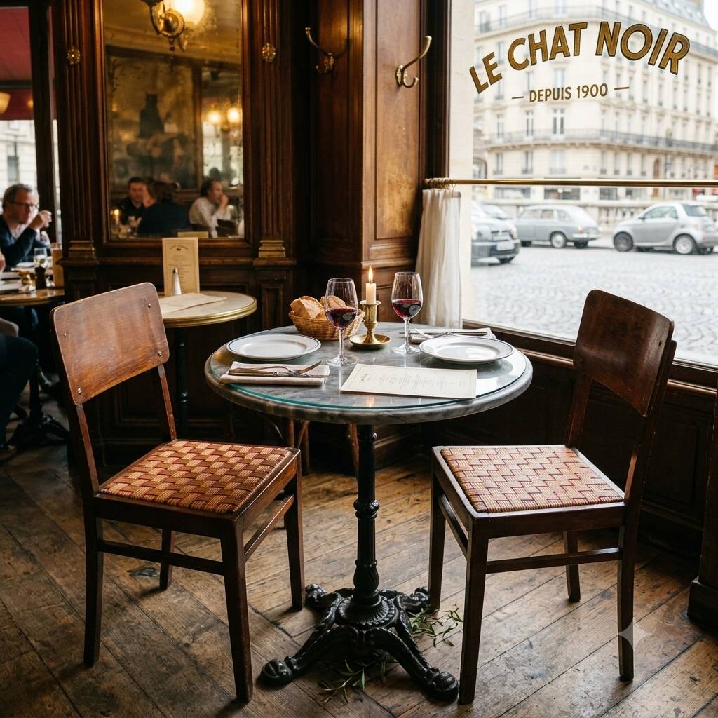 Set de 2 chaises bistrot 1950 bois et rotin