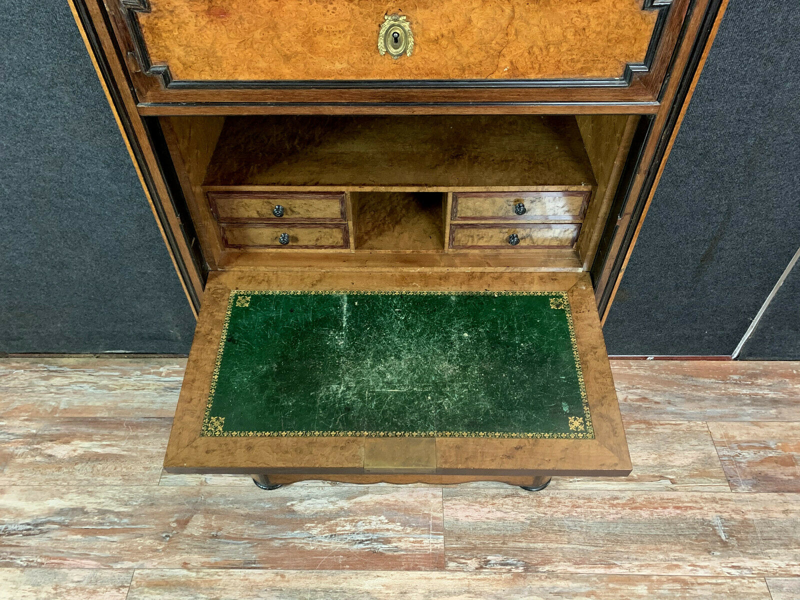 Napoleon III era secretary in elm and walnut marquetry