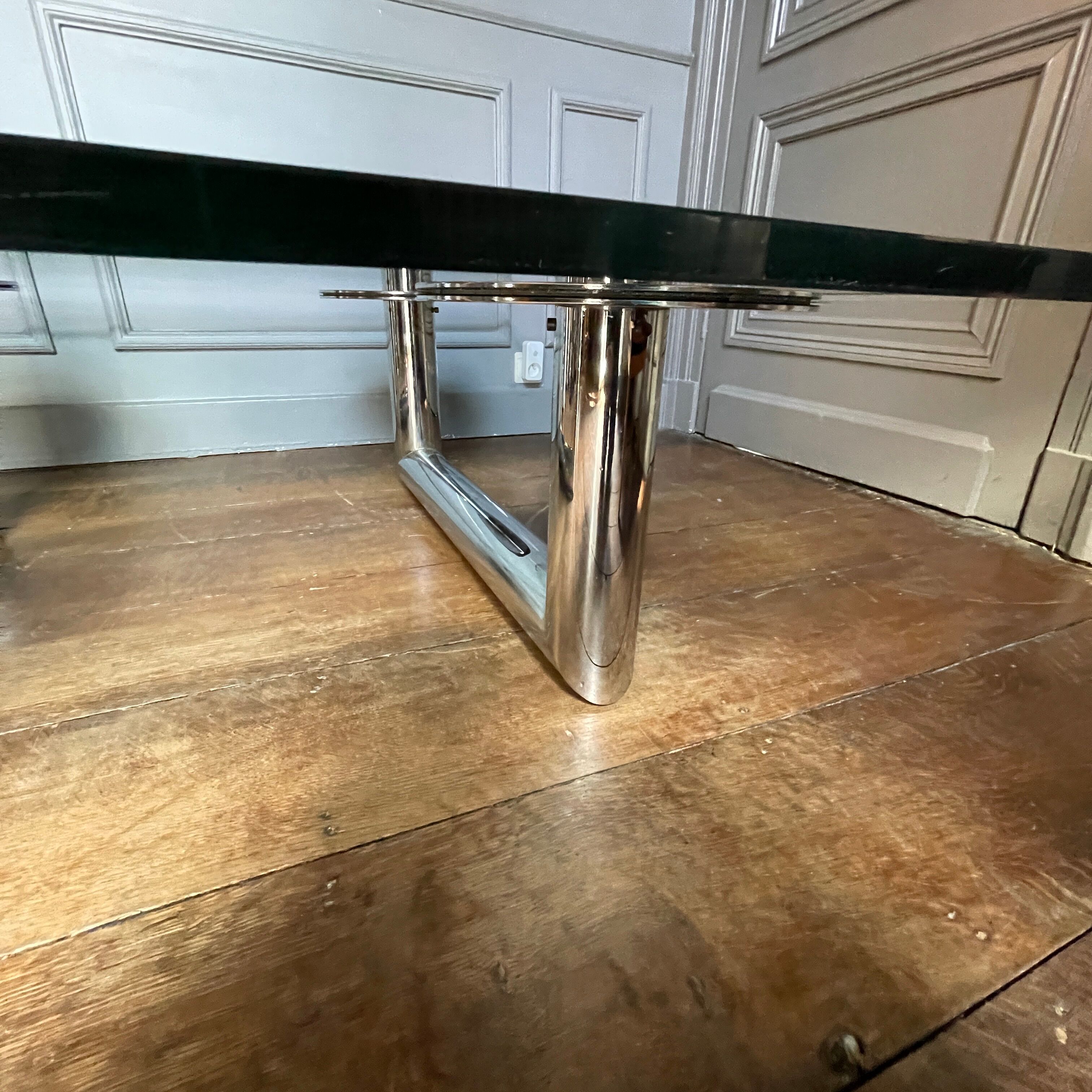 Large square coffee or coffee table in chromed steel, Italian design, ca 1970