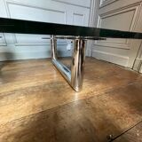 Table basse ou de salon carrée en acier chromé design italien, ca 1970