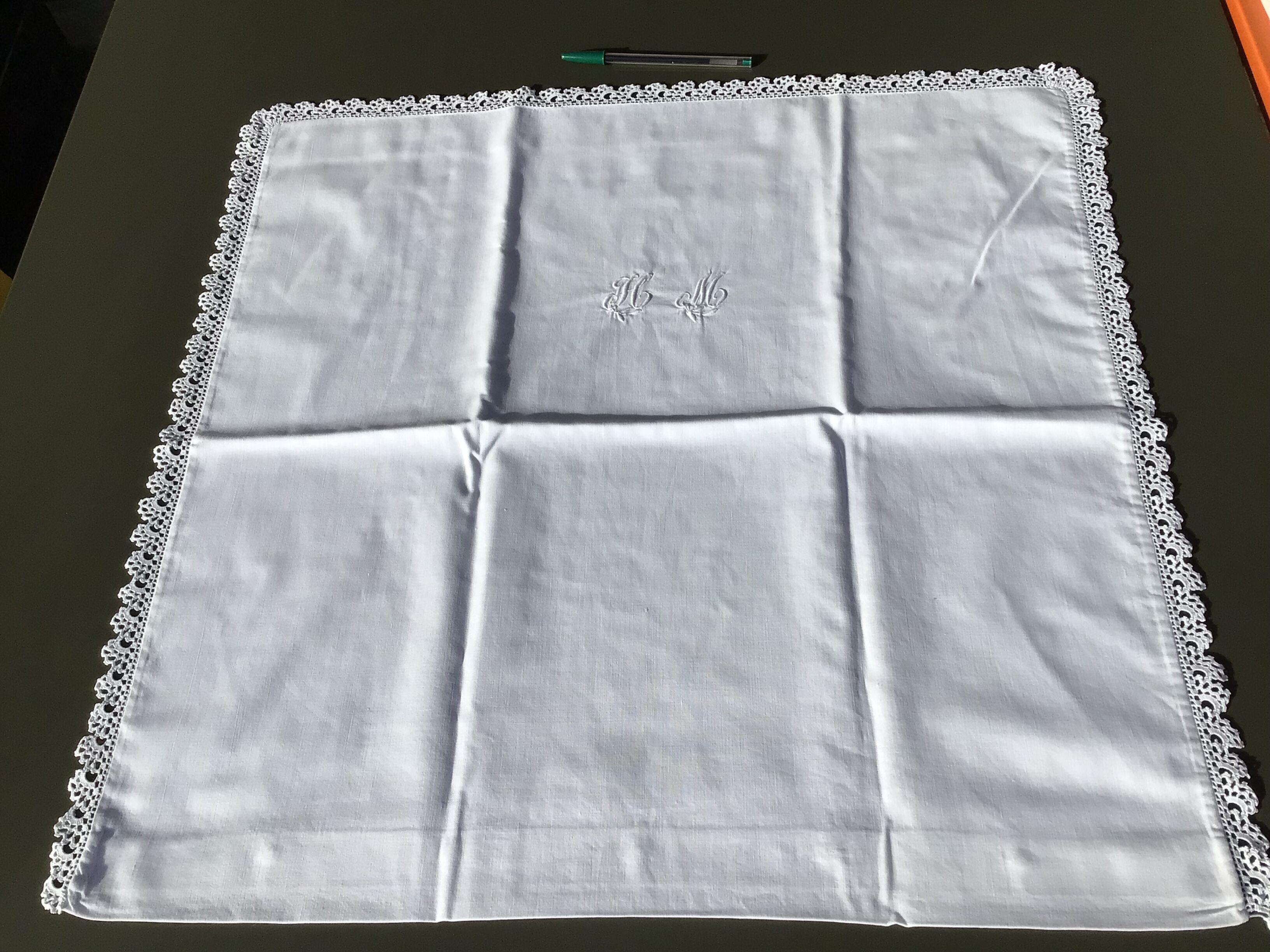 Monogram pillowcase HM original crocheted edge