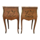 Pair of curved bedside tables in the Louis XV style with noble wood marquetry from the period.