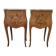 Pair of curved bedside tables in the Louis XV style with noble wood marquetry from the period.
