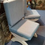 Pair of minimalist white and blue armchairs