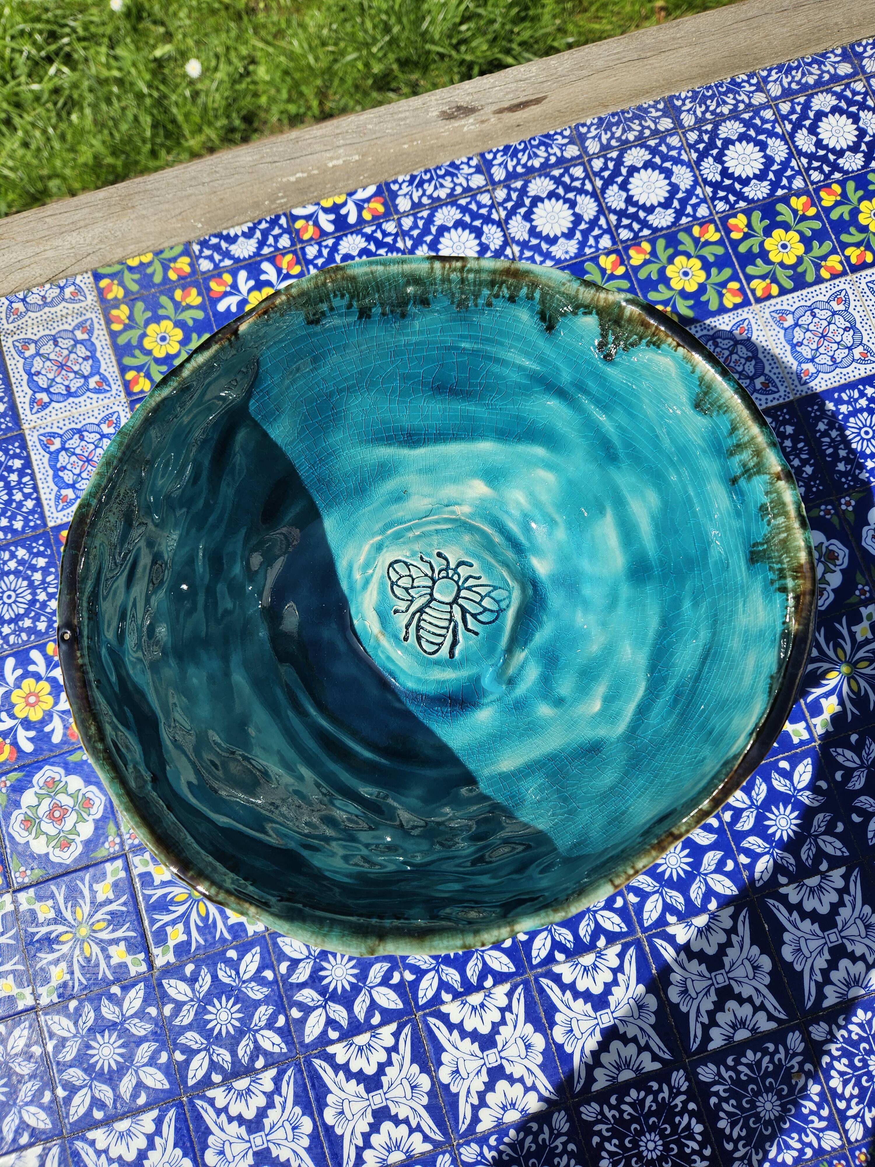 Oriental blue handmade ceramic salad bowl