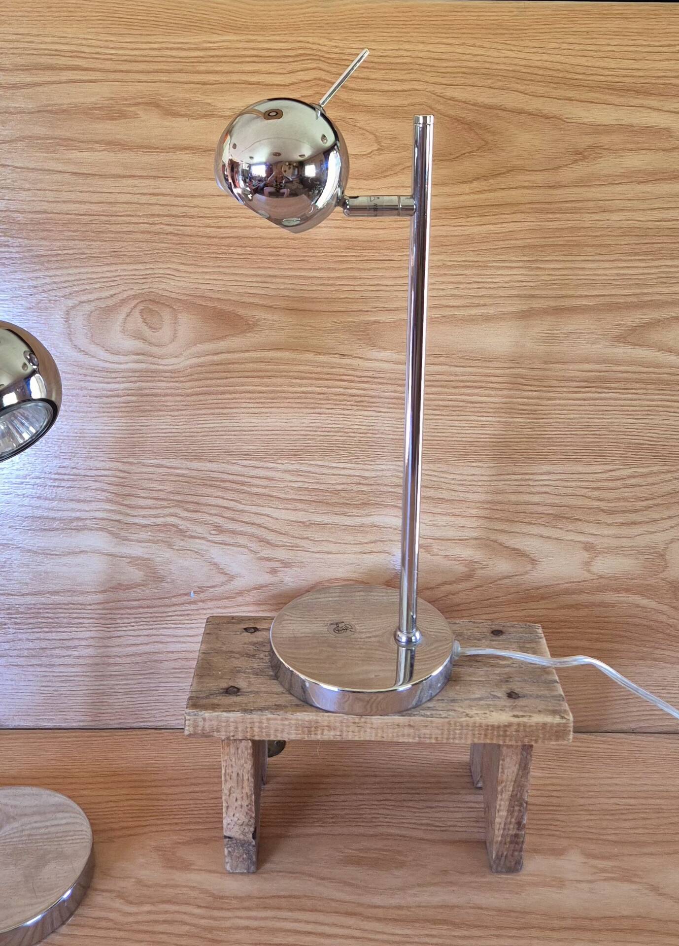 Set of 2 vintage 1970s chrome steel eye ball lamps.