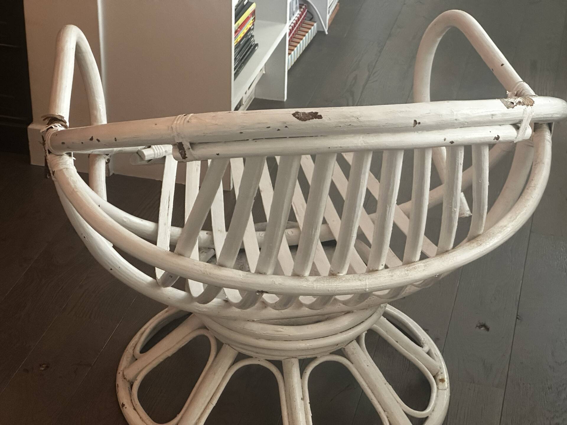 Vintage armchair in white lacquered rattan