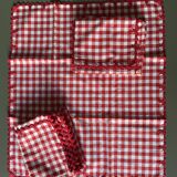 Vintage linen set of vichy pattern red and white table linen