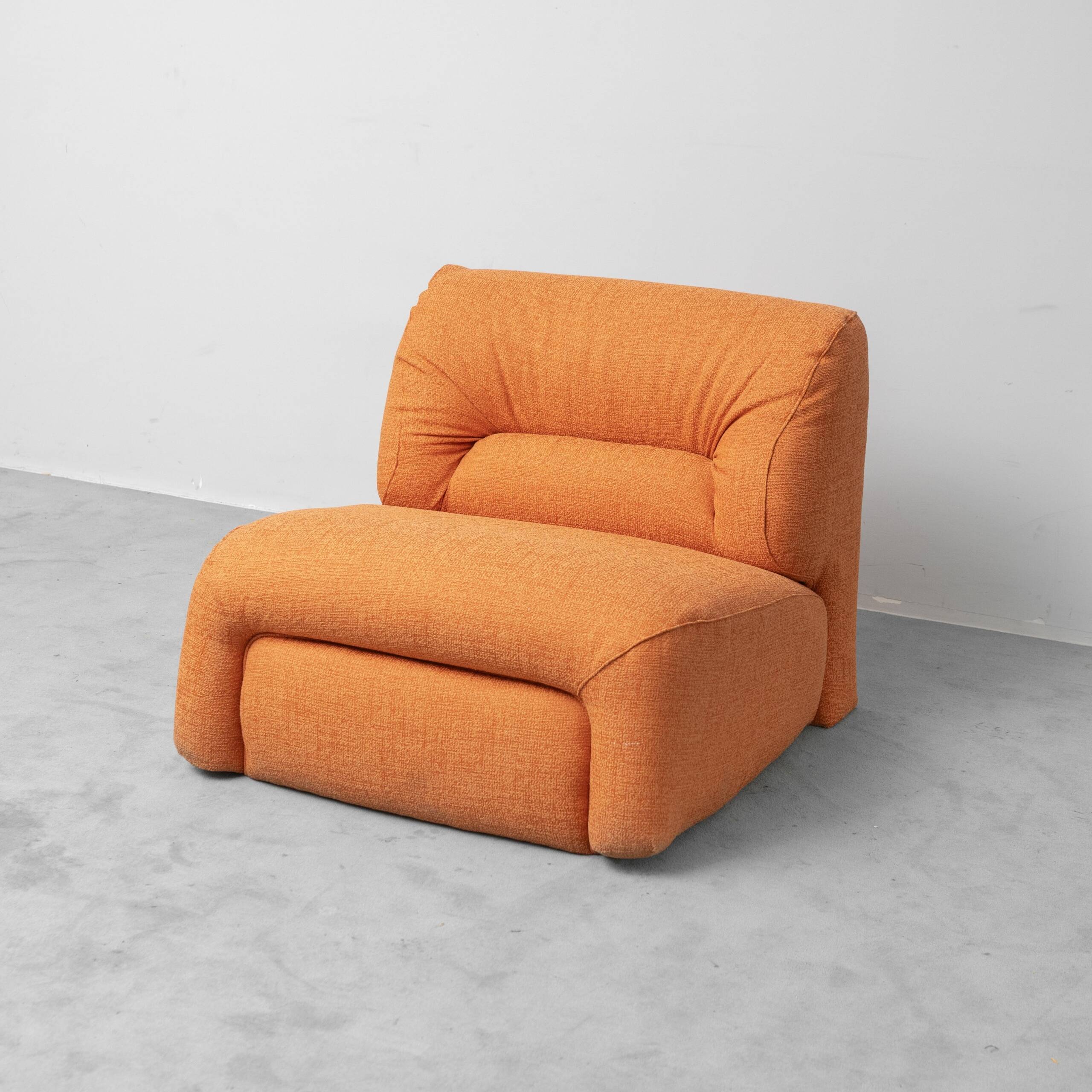 Vintage lounge armchair in orange fabric, 1970s design modernism