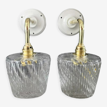 Pair of vintage wall sconces in chiseled glass