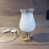 Art deco accent lamp with white opaline bronze base