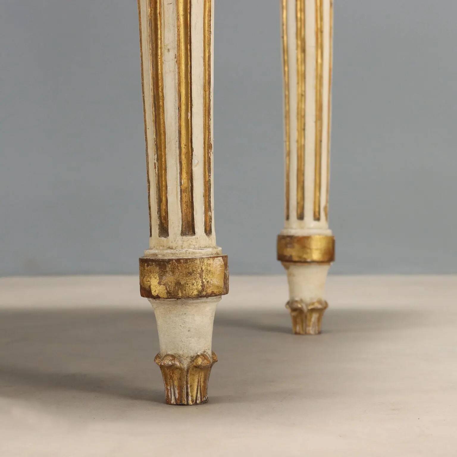 Table éclectique ancienne en bois laqué et marbre, Italie, XIXe siècle